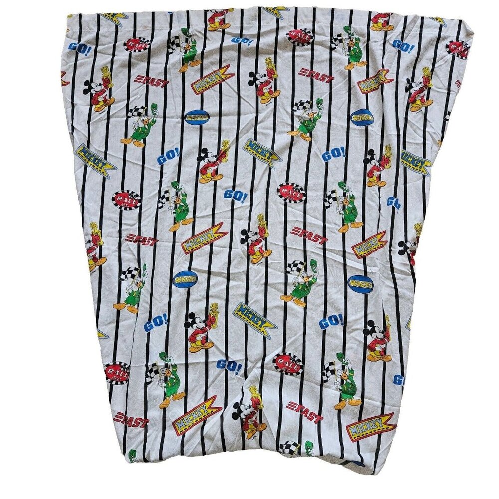 Vtg Disney Dundee Crib Sheet Half Fitted Half Flat Mickey Mouse Car Racing USA